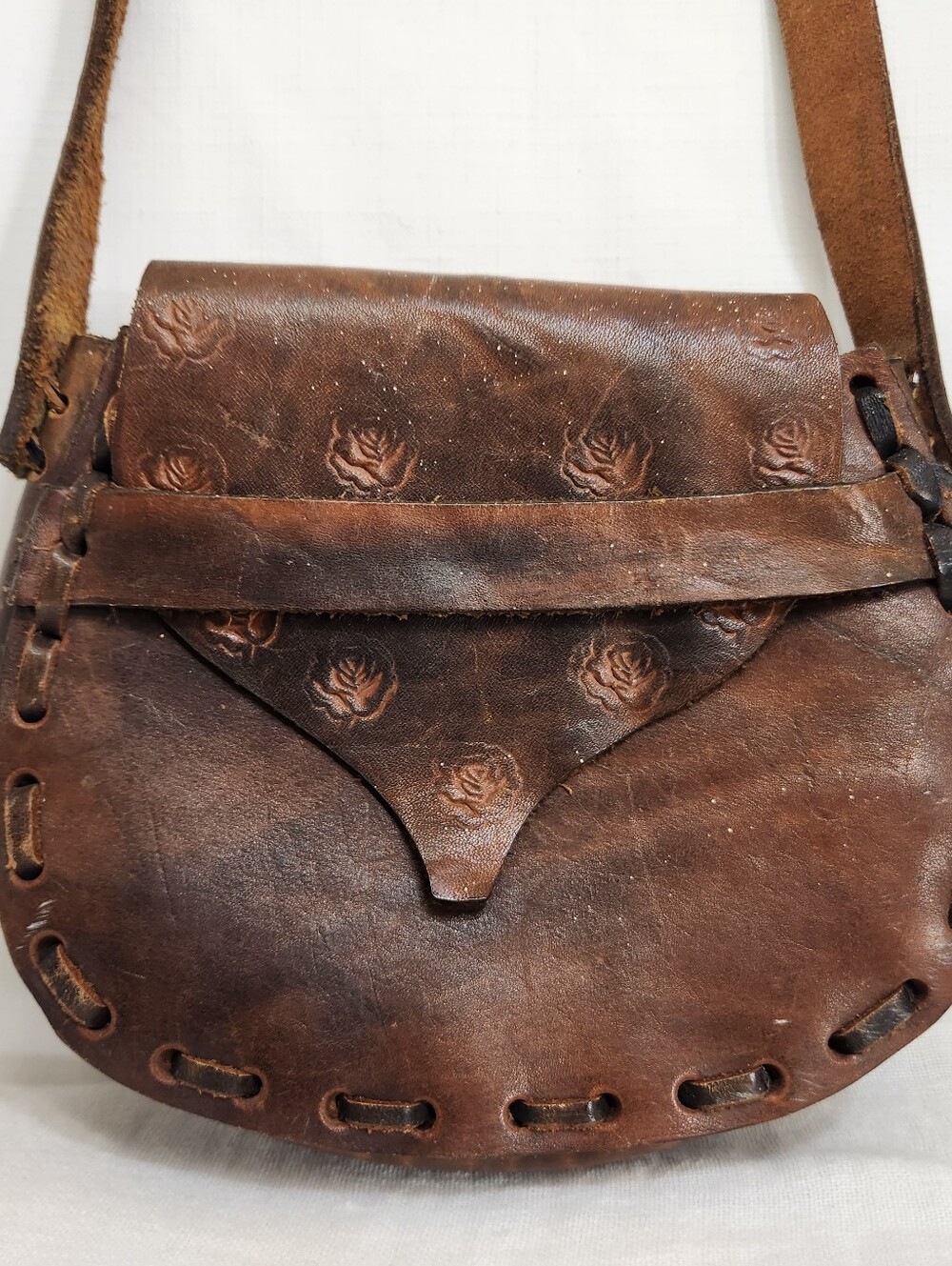 Handmade Leather Tooled Roses Leather Shoulder Mini Purse Satchel